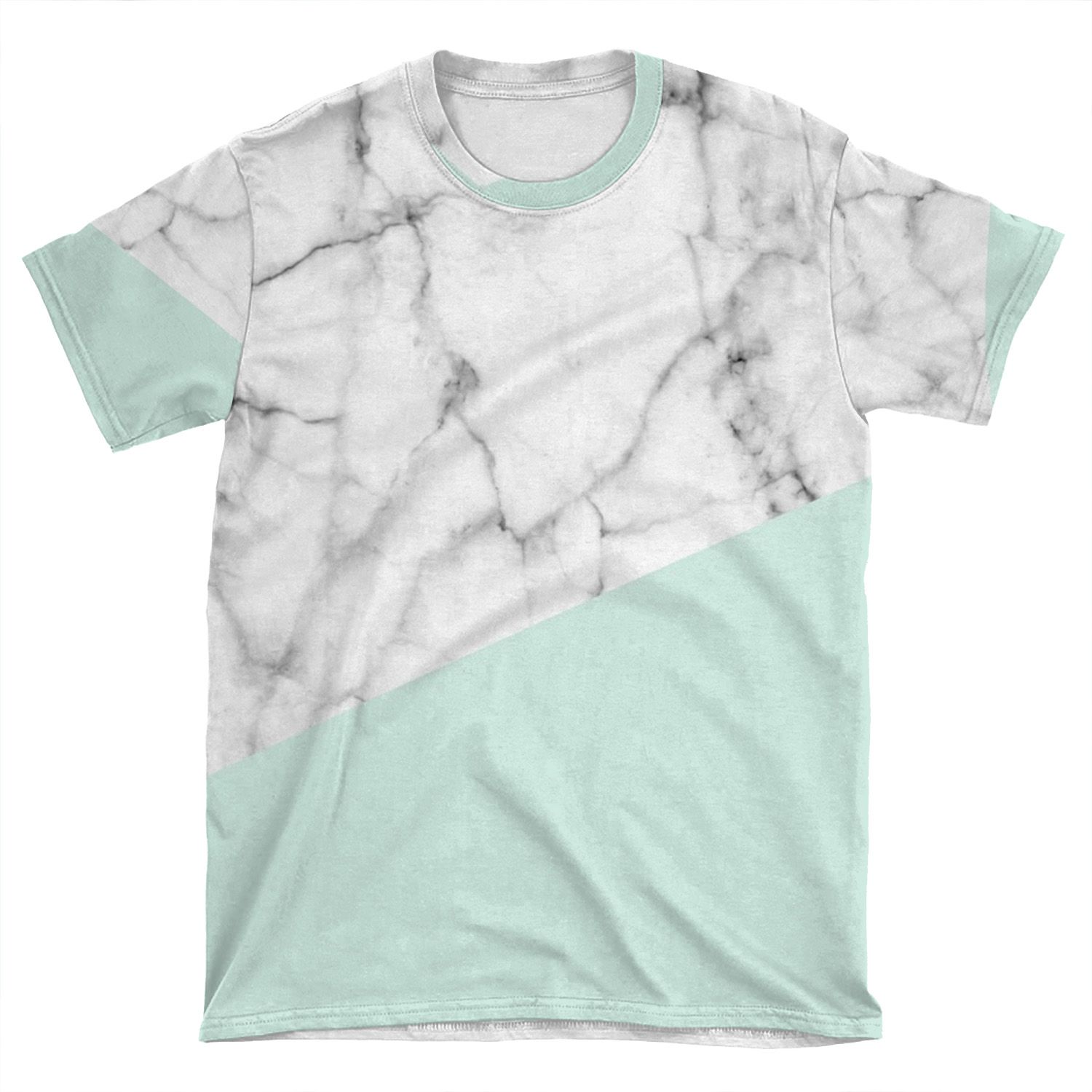 Real White Marble Half Pastel Mint Green AOP T-shirt Tee