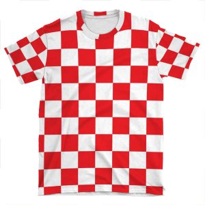 Red Checkered Pattern AOP T-shirt Tee