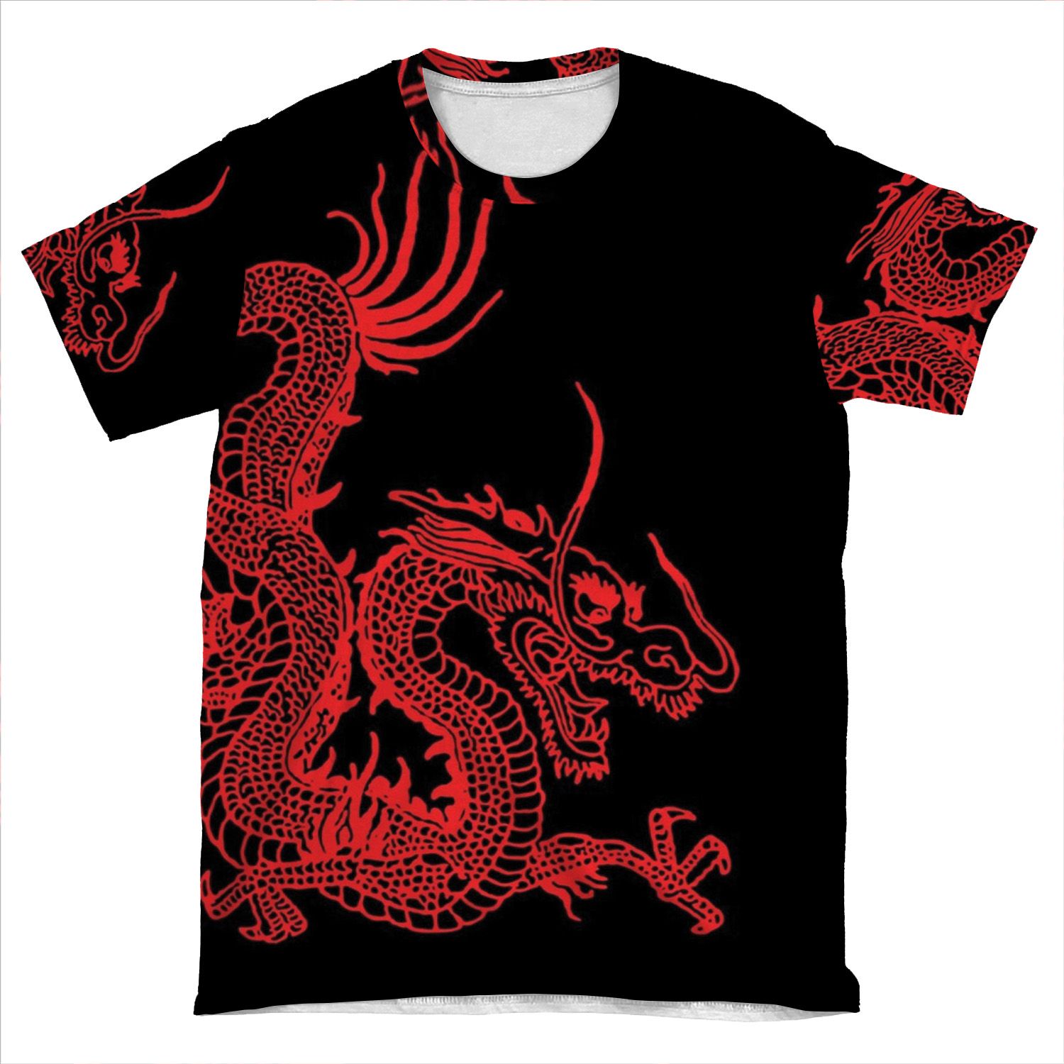 Red Chinese Dragon AOP T-shirt Tee