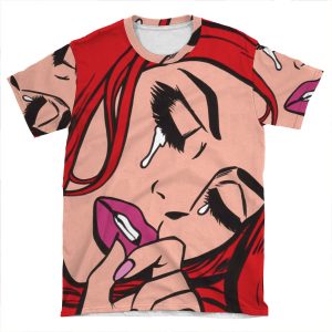 Red Hair Crying Comic Girl AOP T-shirt Tee