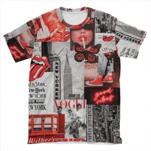 Red New York City Vogue Collage AOP T-shirt Tee