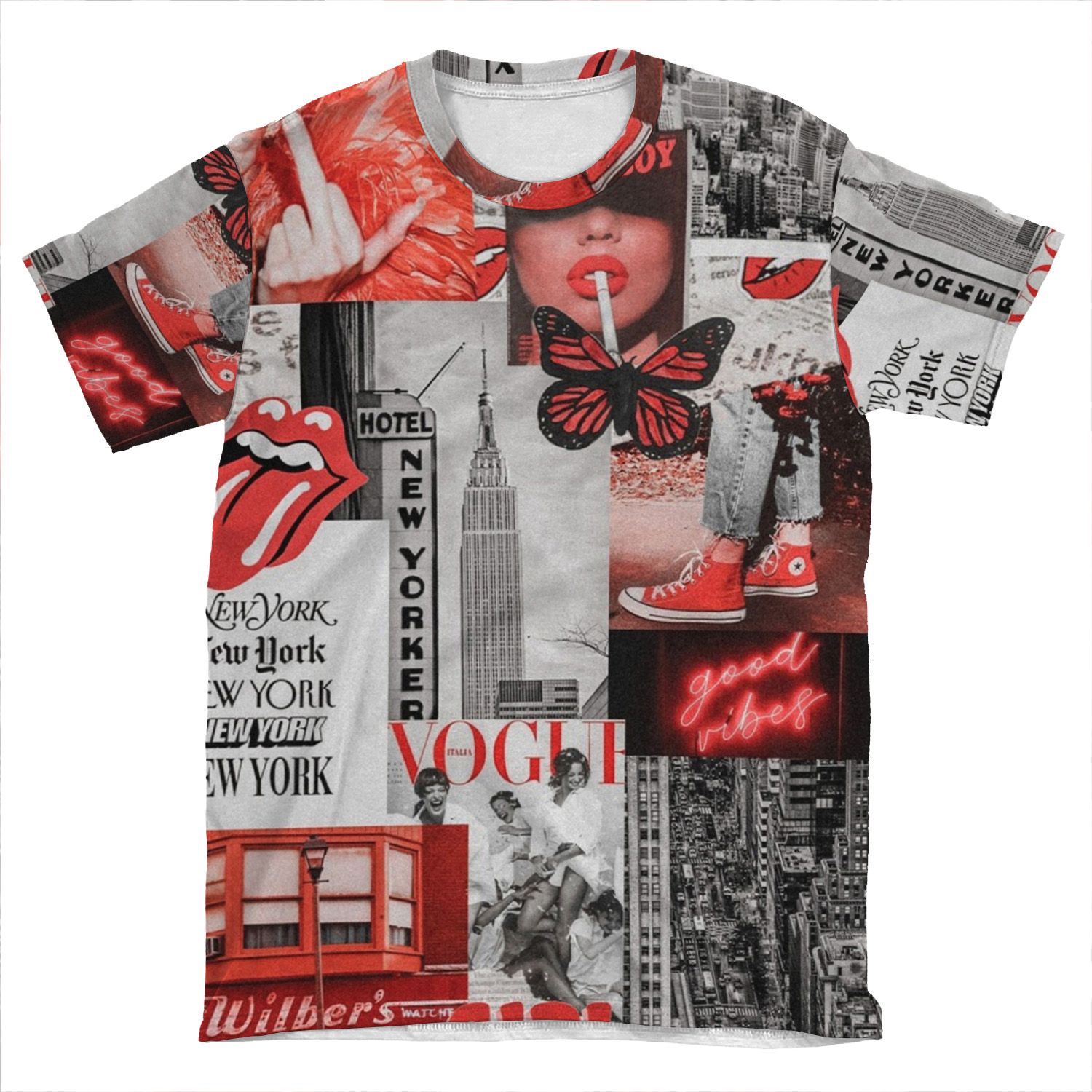 Red New York City Vogue Collage AOP T-shirt Tee