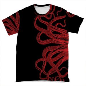 Red Vintage Octopus Tentacles Illustration AOP T-shirt Tee