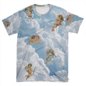 Renaissance Angels In Sky Cherubs Cupid Art 2 AOP T-shirt Tee