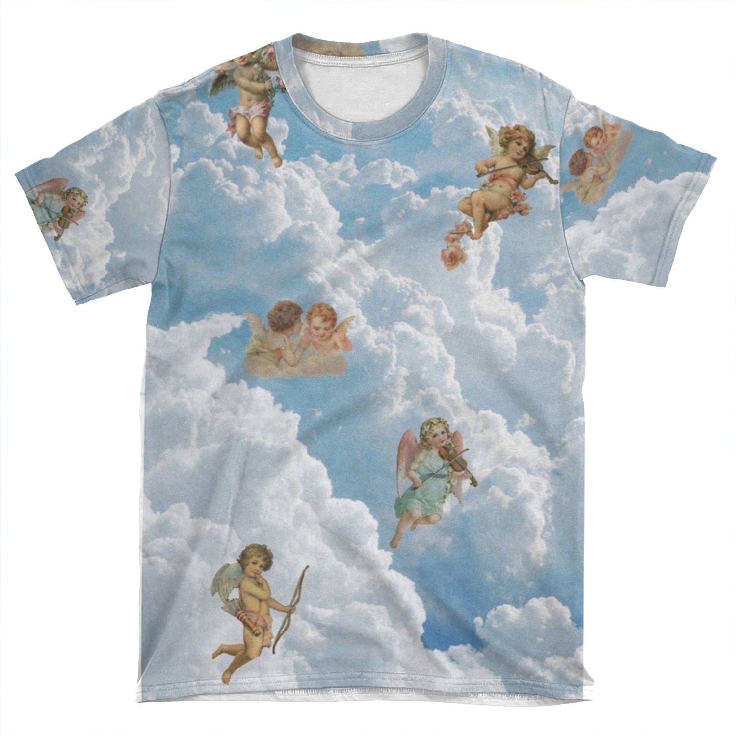 Renaissance Angels In Sky Cherubs Cupid Art 2 AOP T-shirt Tee