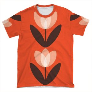 Retro Tulip In Coral Red AOP T-shirt Tee