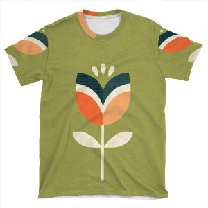 Retro Tulip - Orange And Olive Green AOP T-shirt Tee