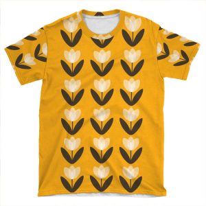 Retro Tulip Pattern In Mustard Yellow AOP T-shirt Tee