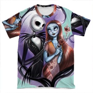 Romantic Jack Skellington And Sally AOP T-shirt Tee