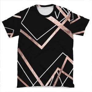 Rose Gold Black Linear Triangle Abstract Pattern AOP T-shirt Tee