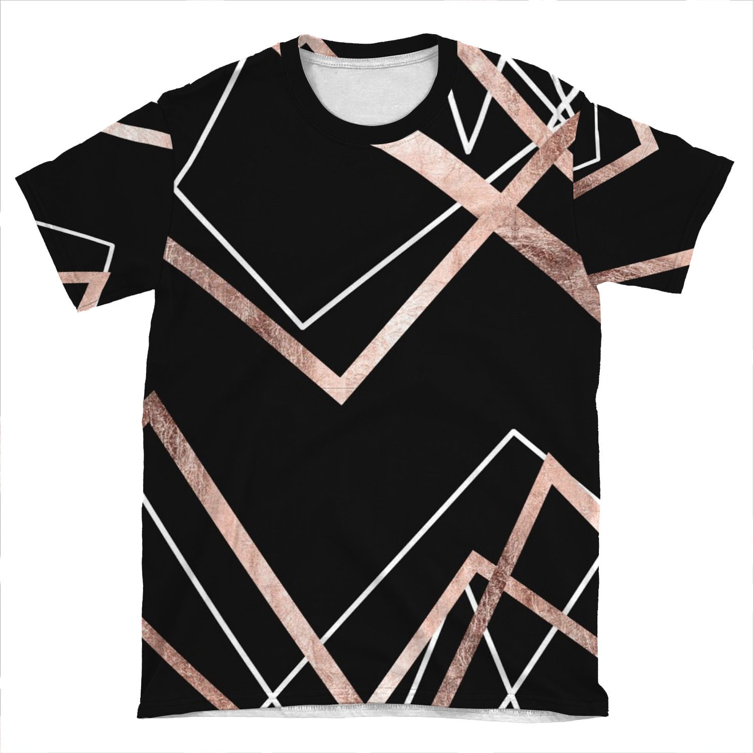 Rose Gold Black Linear Triangle Abstract Pattern AOP T-shirt Tee