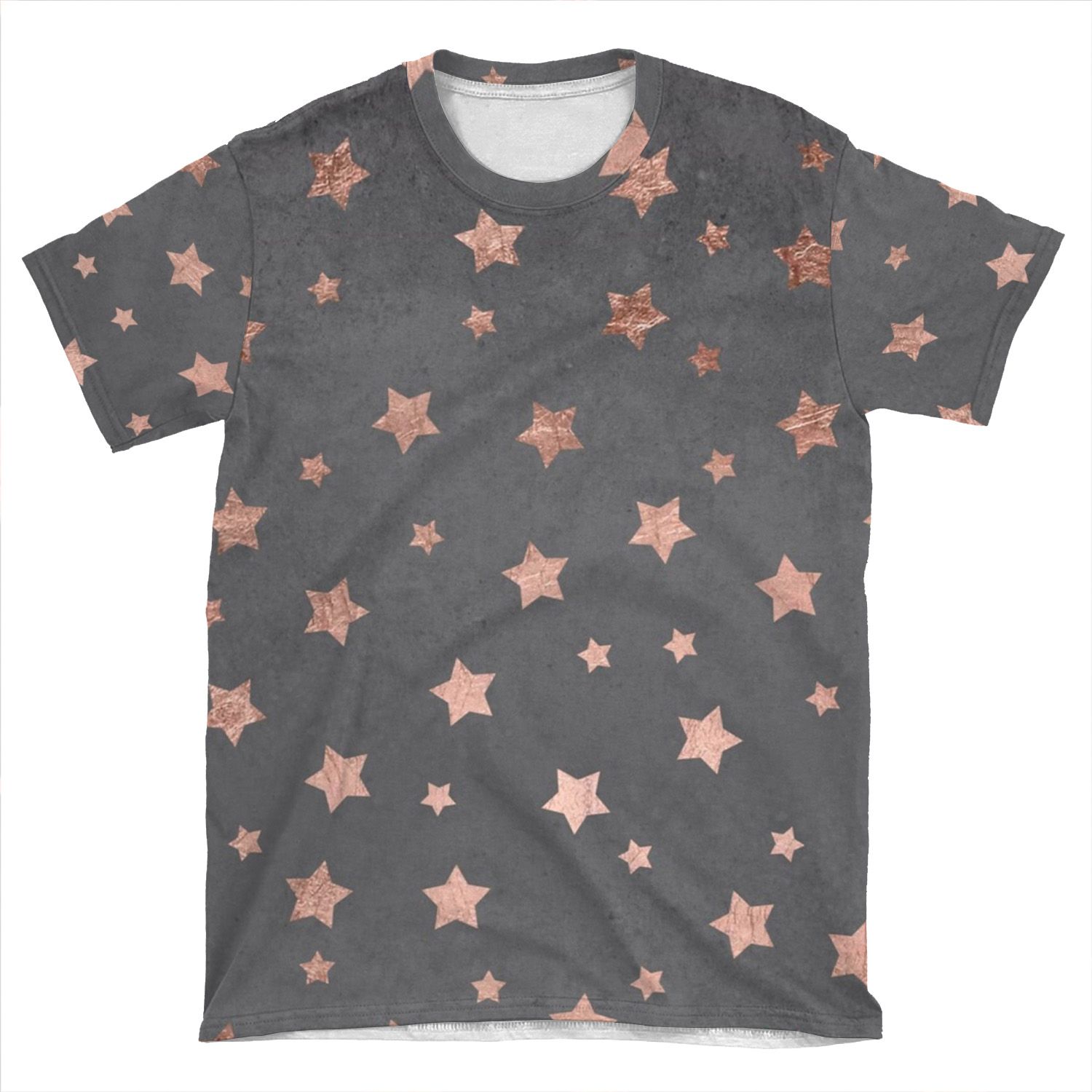 Rose Gold Christmas Stars Geometric Pattern Cement AOP T-shirt Tee