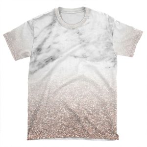 Rose Gold Glitter On Marble AOP T-shirt Tee