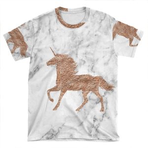 Rose Gold Marble Unicorn AOP T-shirt Tee