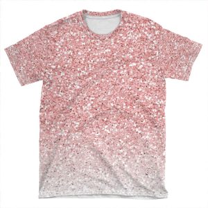Rose Pink And White Ombre Glitter AOP T-shirt Tee