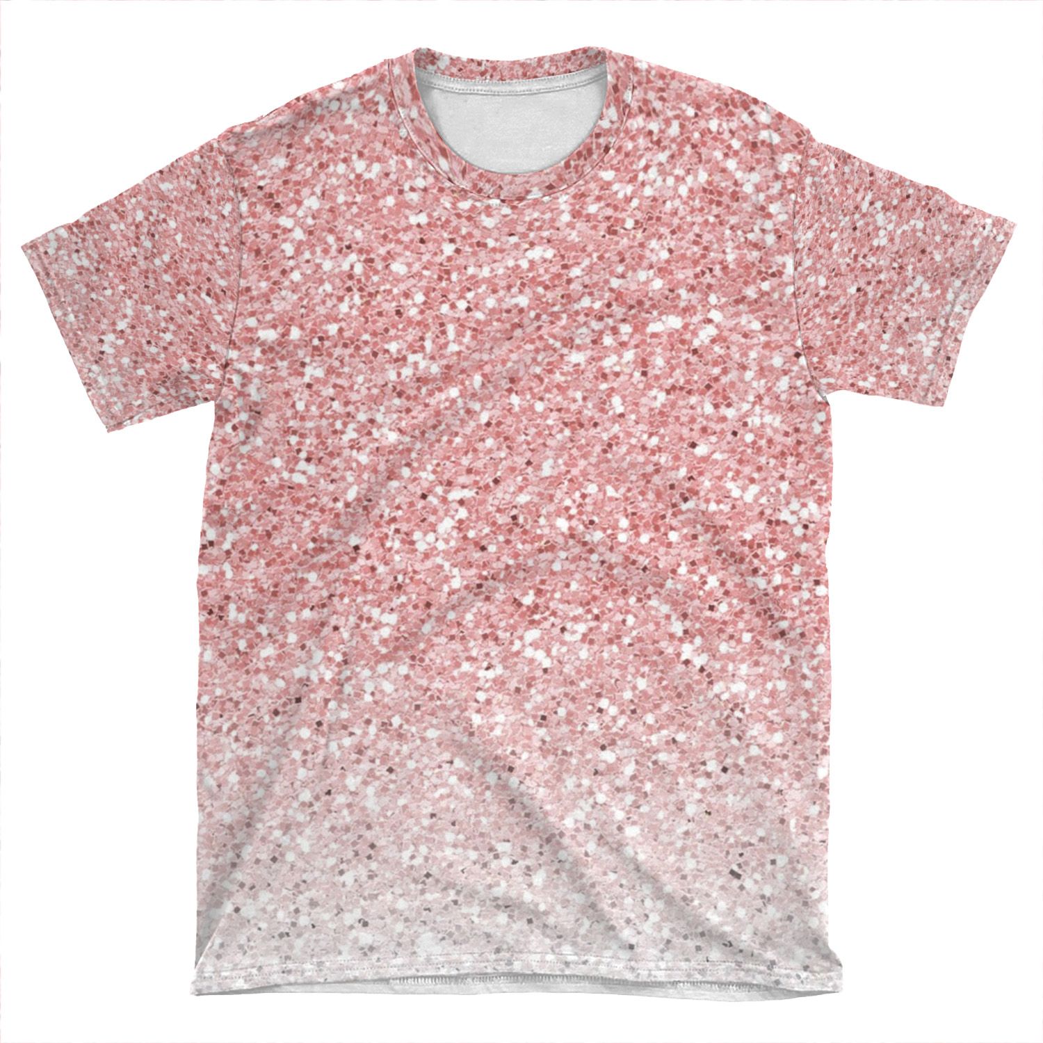 Rose Pink And White Ombre Glitter AOP T-shirt Tee