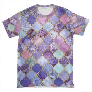 Royal Purple, Mauve & Indigo Decorative Moroccan Tile Pattern AOP T-shirt Tee