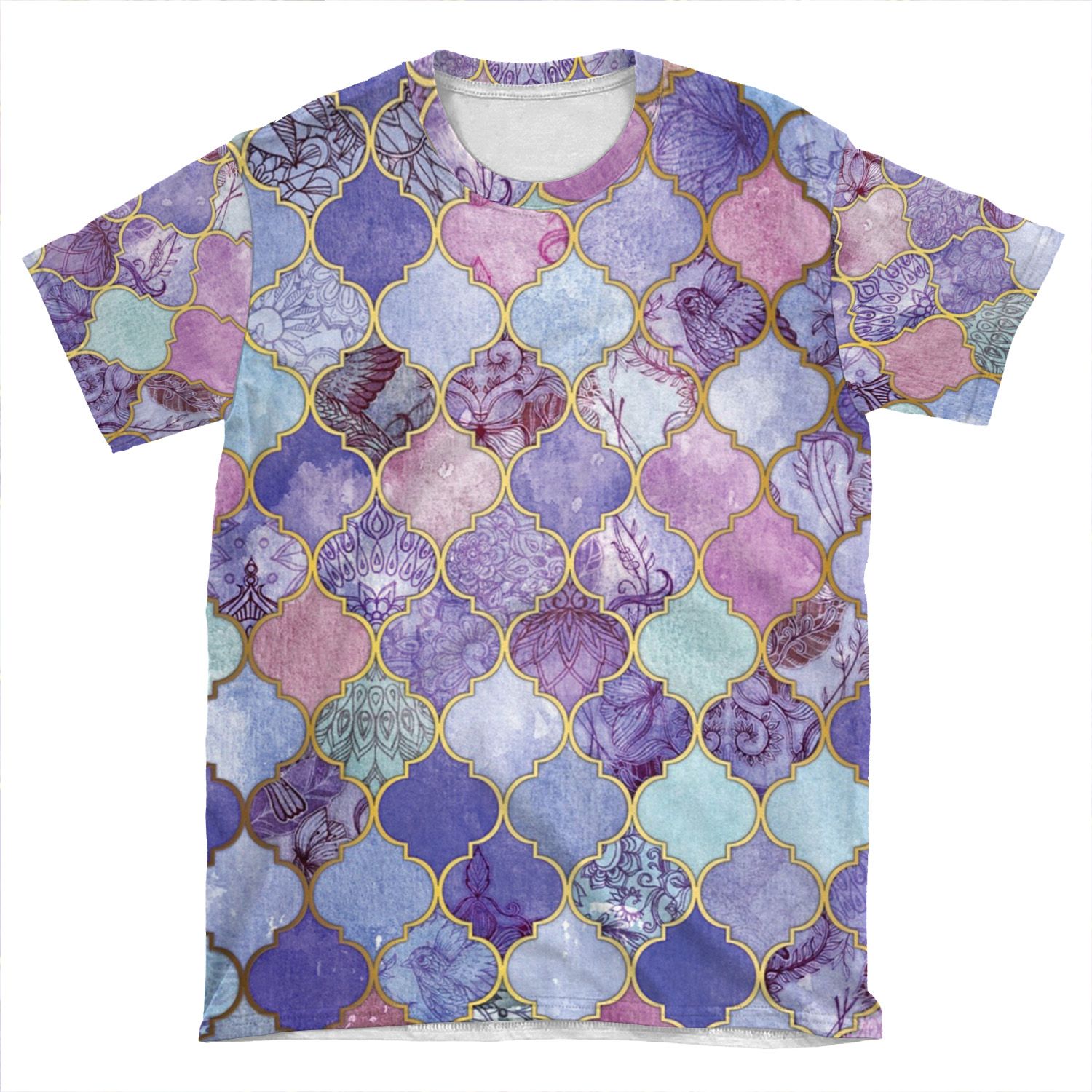 Royal Purple, Mauve & Indigo Decorative Moroccan Tile Pattern AOP T-shirt Tee