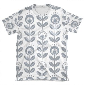 Scandi Garden 01-3, Silver Grey On White AOP T-shirt Tee