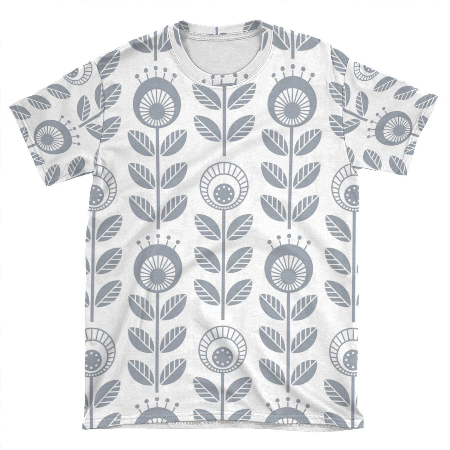 Scandi Garden 01-3, Silver Grey On White AOP T-shirt Tee