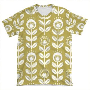 Scandi Garden 01-4, White On Mustard Yellow AOP T-shirt Tee