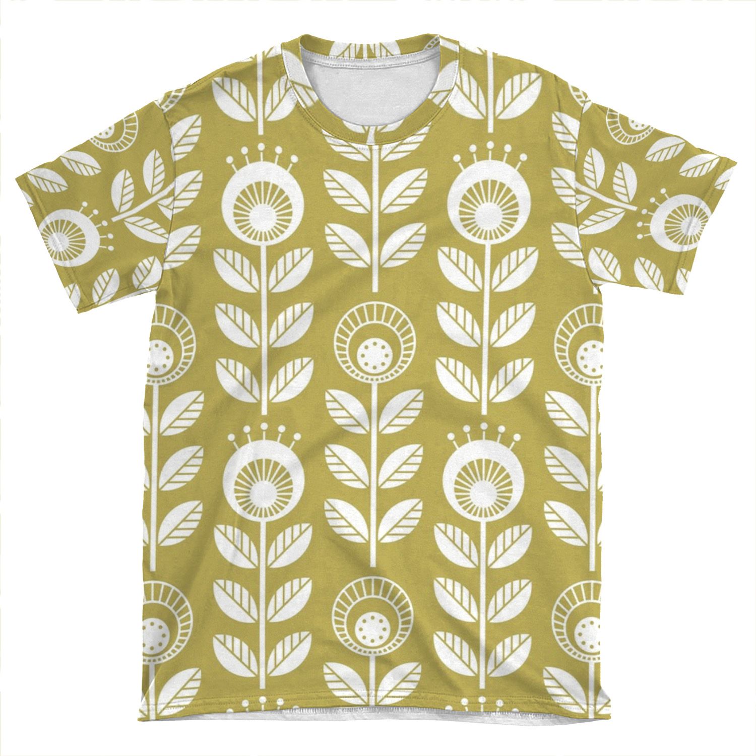 Scandi Garden 01-4, White On Mustard Yellow AOP T-shirt Tee