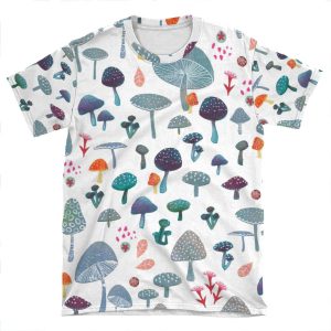 Scattered Mushroom Pattern AOP T-shirt Tee