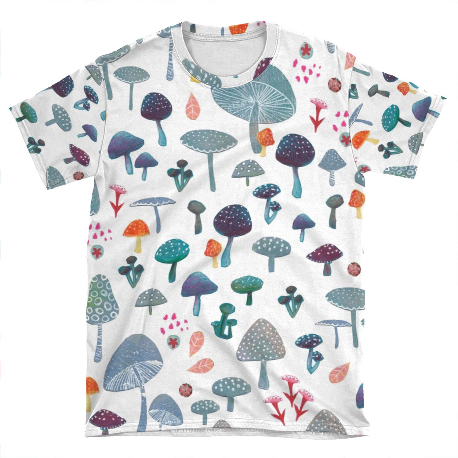 Scattered Mushroom Pattern AOP T-shirt Tee