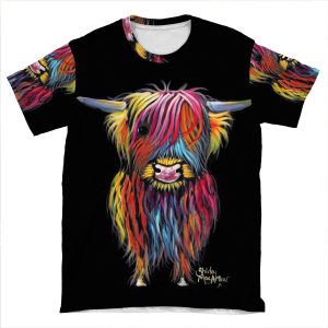 Scottish Hairy Highland Cow ' Braveheart ' By Shirley Macarthur AOP T-shirt Tee