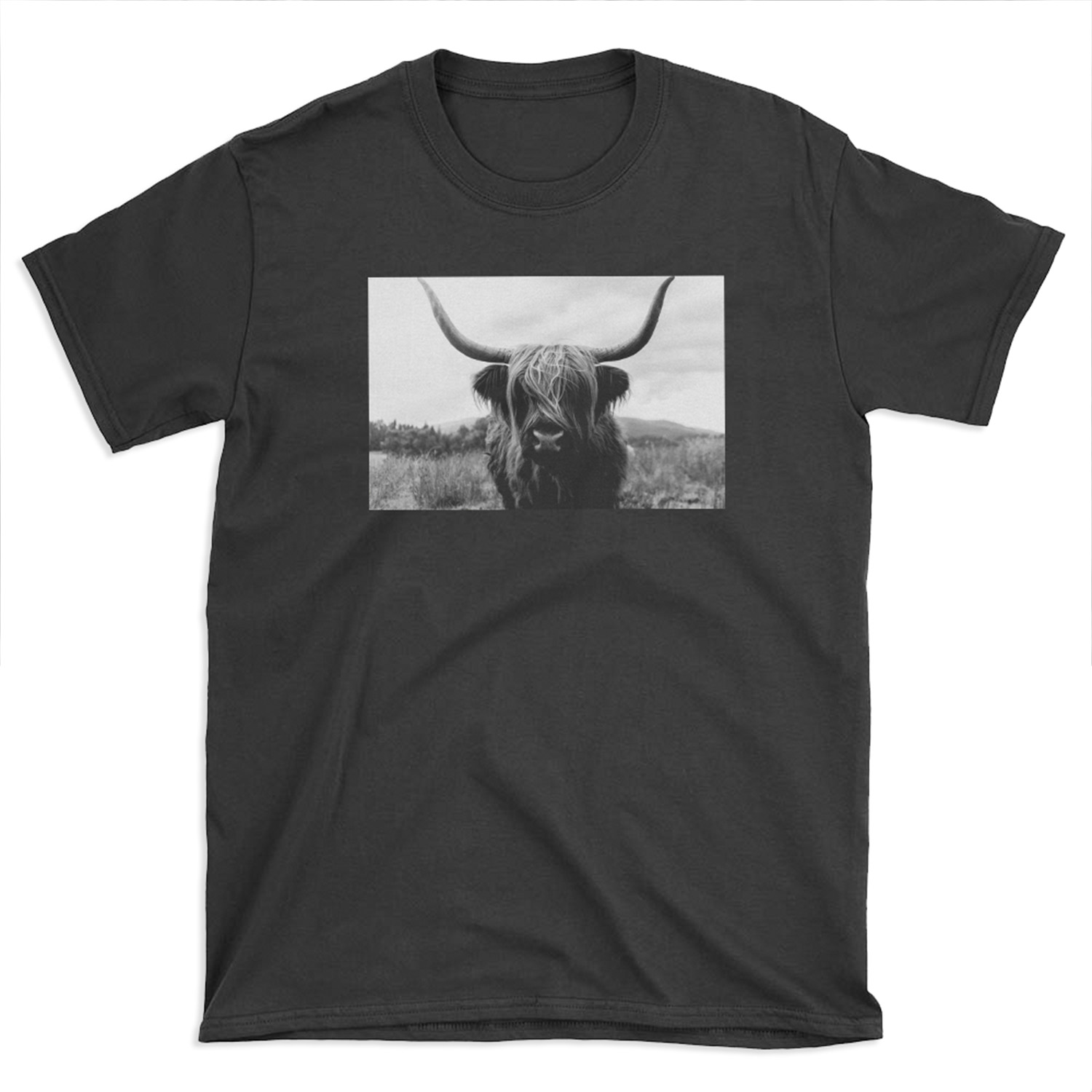 Scottish Highland Cattle - Black and White Animal Photography T-shirt Tee