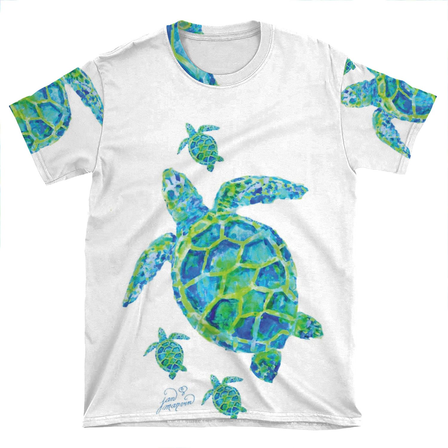 Sea Turtle With Babies AOP T-shirt Tee