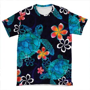 Sea Turtle With Flowers AOP T-shirt Tee