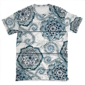 Shabby Chic Navy Blue Doodles On Wood AOP T-shirt Tee