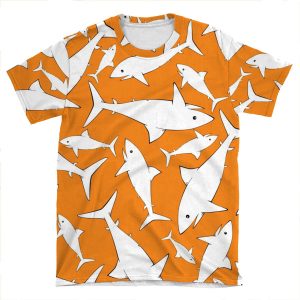 Shark Pattern Orange AOP T-shirt Tee
