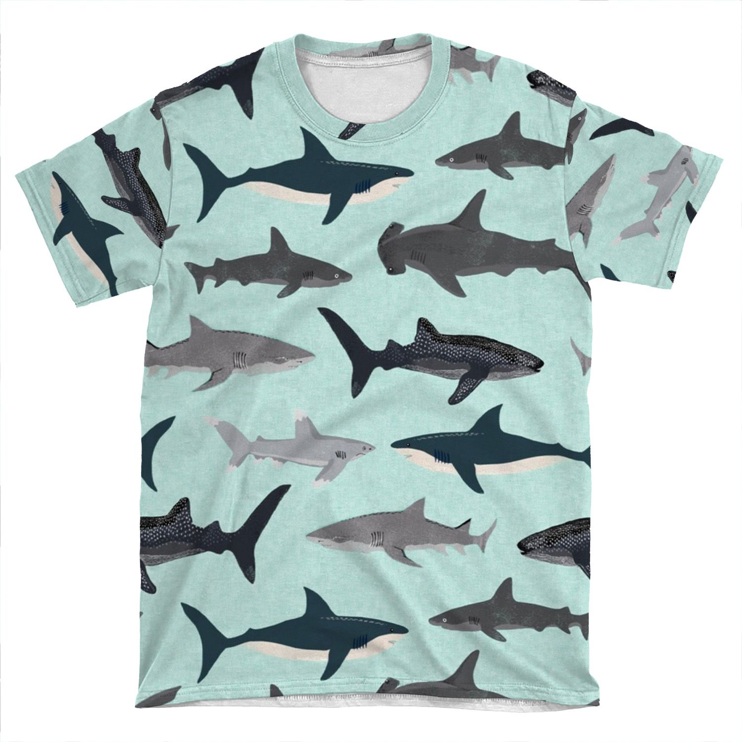 Sharks, Illustration, Art Print ,Ocean Life,Sea Life ,Animal ,Marine Biologist ,Kids ,Boys, Gender Neutral ,Educational ,Andrea Lauren , Shark Week, Shark, Great White Shark, AOP T-shirt Tee