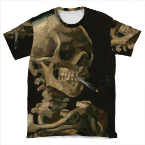 Skull Of A Skeleton With Burning Cigarette AOP T-shirt Tee