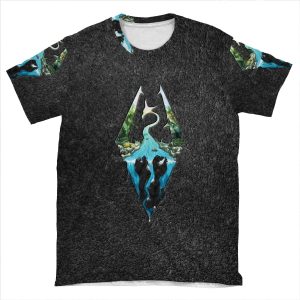 Skyrim Logo - Forest Scene Embossed In Granite AOP T-shirt Tee