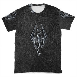 Skyrim Logo - Iron Embossed In Granite AOP T-shirt Tee