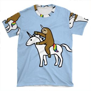 Slothicorn Riding Unicorn AOP T-shirt Tee