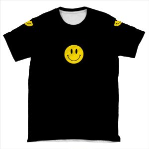 Small | Happy Face | Black | Smiley | AOP T-shirt Tee