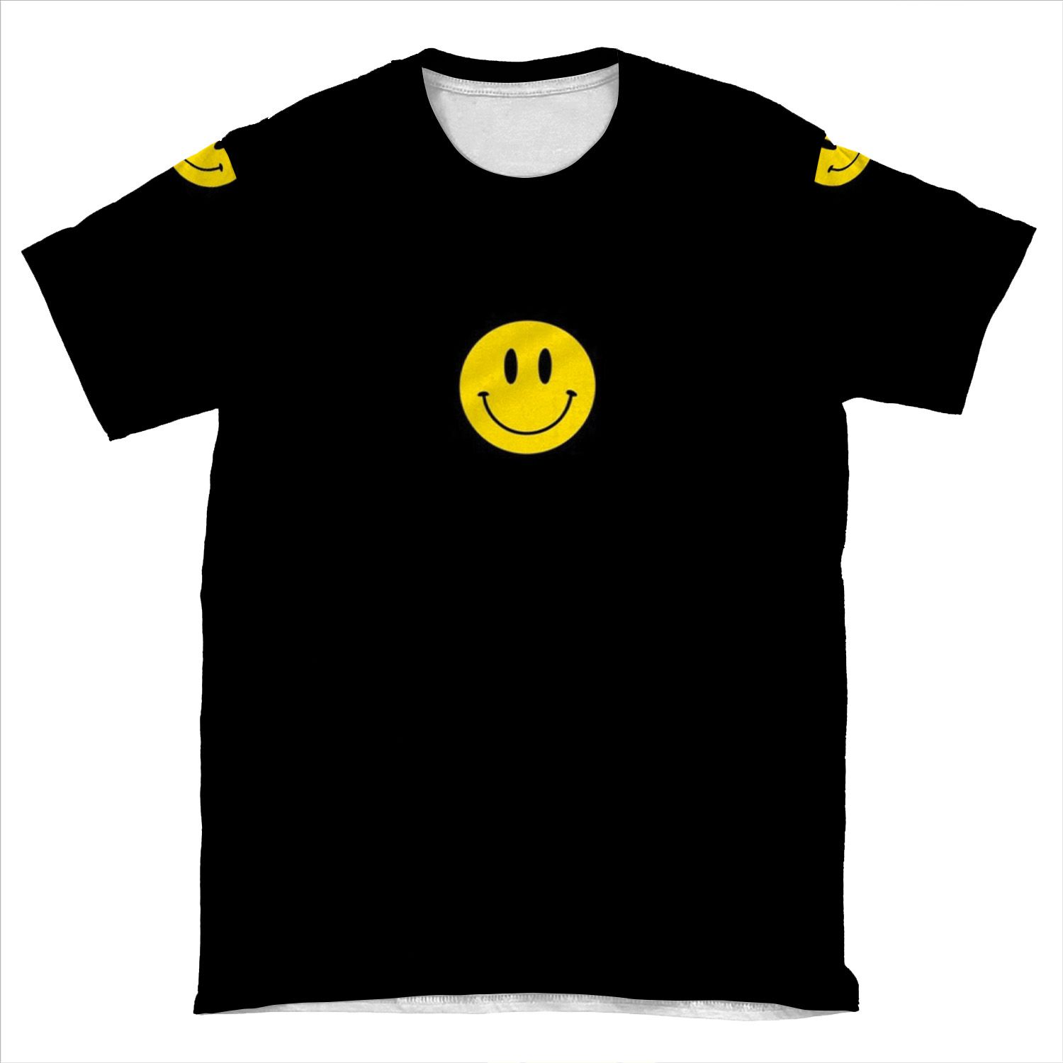 Small | Happy Face | Black | Smiley | AOP T-shirt Tee