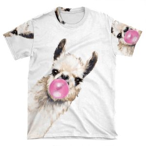 Sneaky Llama With Bubble Gum AOP T-shirt Tee