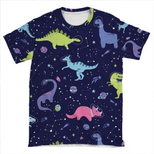 Space Dinosaurs In A Purple Sky AOP T-shirt Tee