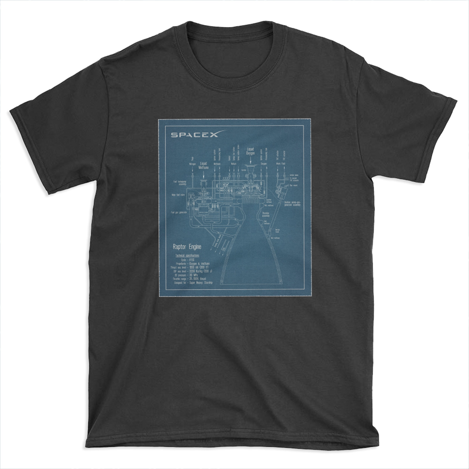 SpaceX Raptor Engine Blueprint T-shirt Tee