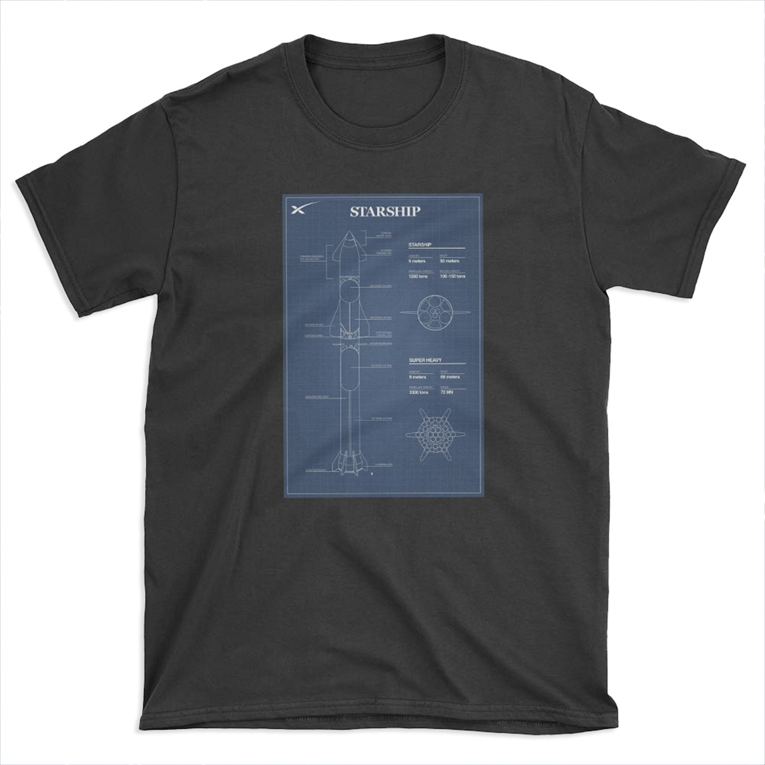 SpaceX Starship Blueprint T-shirt Tee