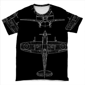Spitfire Aircraft Blueprints AOP T-shirt Tee