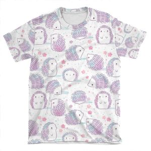 Spring Hedgehog Pattern AOP T-shirt Tee