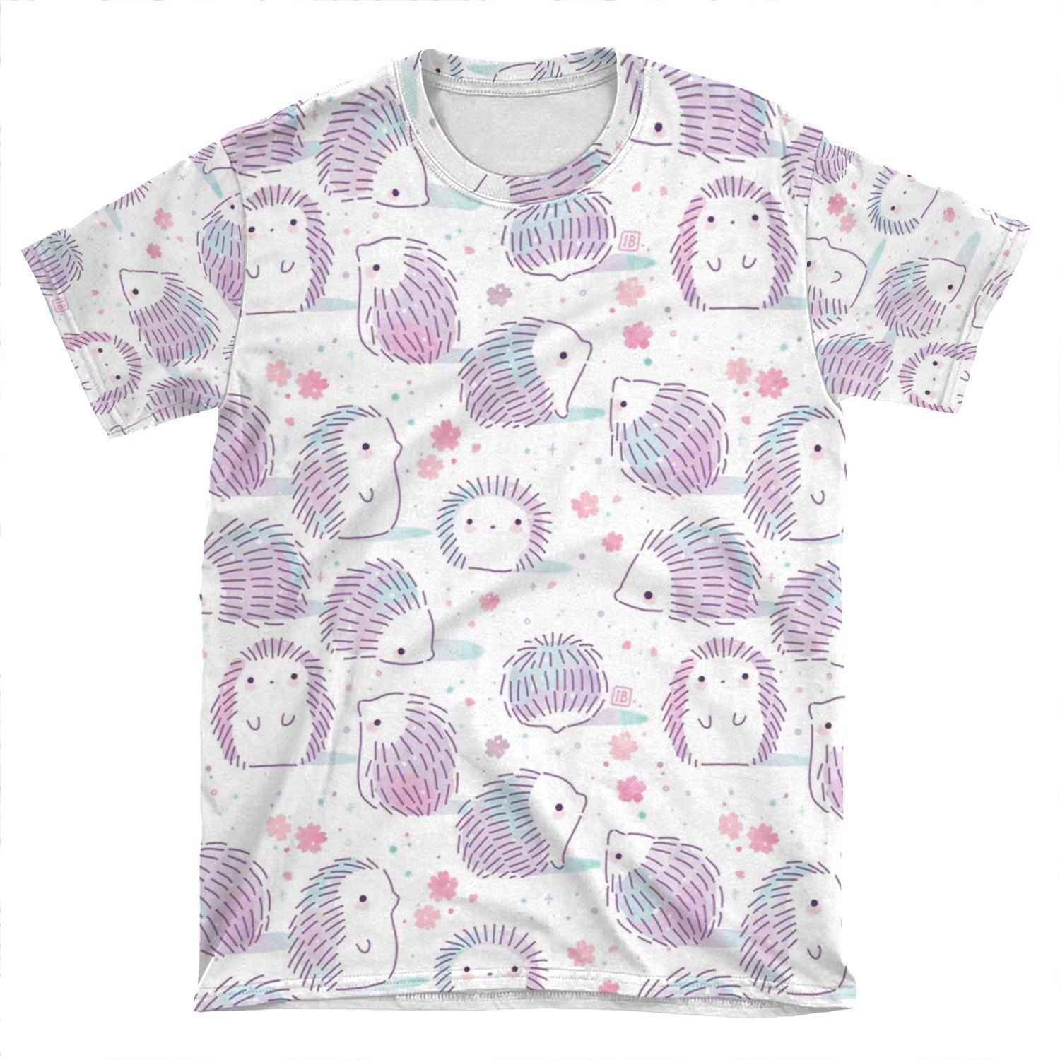 Spring Hedgehog Pattern AOP T-shirt Tee