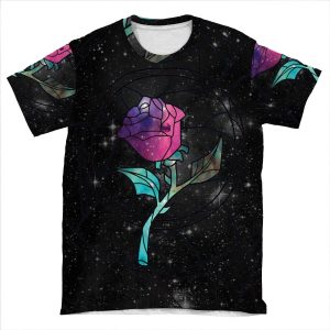 Stained Glass Rose Galaxy AOP T-shirt Tee