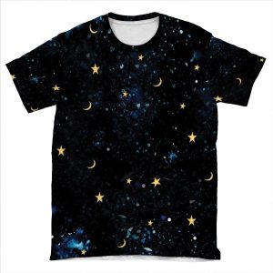 Starry Night Moon And Stars In Galaxy. AOP T-shirt Tee